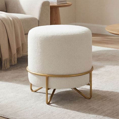 Wahson Runder Ottoman Chenille, Schminkhocker, runder Sitzhocker, Polsterhocker, Fußhocker für Wohnzimmer Schlafzimmer Flur, Ø 34 x 37 cm, Weiß (1/5)