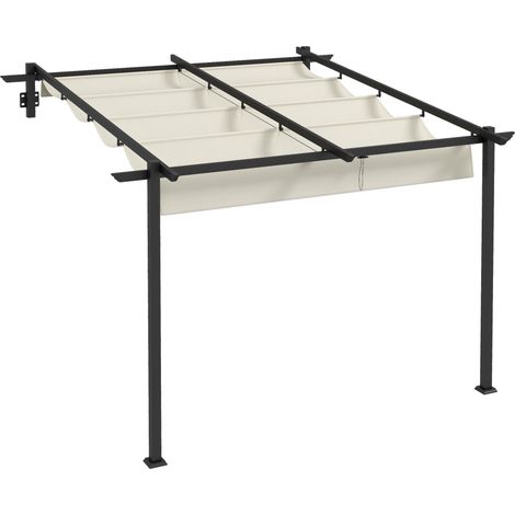 Pavillon pergola 3 x 3 m avec toit ajustable et fixation murale, crème (1/5)