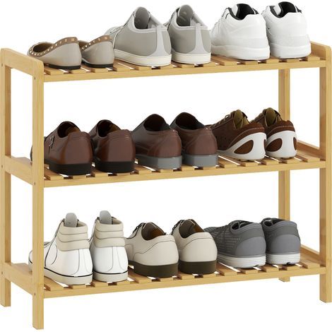 Étagère à chaussures en bambou à 3 niveaux, pouvant contenir 9 paires de chaussures, pour entrée ou couloir, 70 x 26 x 57,5 cm, naturel (1/5)