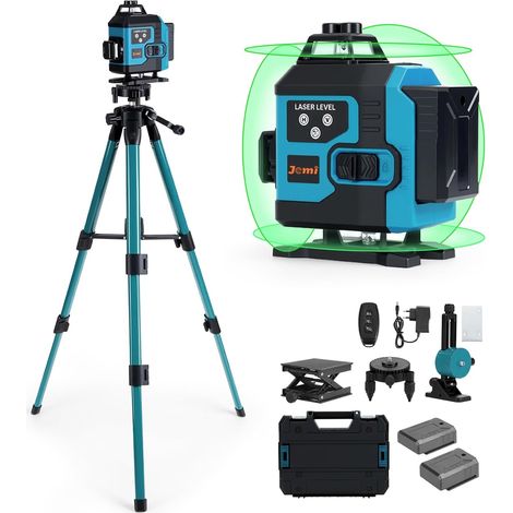 Niveau Laser 360 Autonivelant 16 Lignes 4D, Laser Chantier Vert 4×360°, 2 Batteries 2400mAh, Trépied, Télécommande, Support Magnétique, IP54, Coffret de Transport pour Rénovation et Construction (1/5)