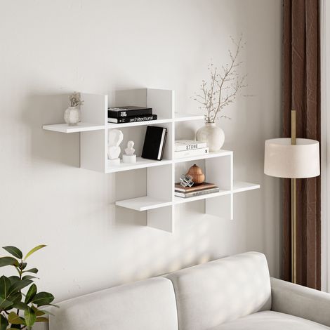 Decortie Halic Wall Mounted Modern Bookcase Display Unit - White (1/5)
