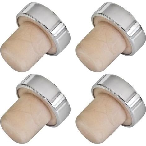 Un ensemble de 4 bouchons de bouteille de vin, bouchons de liège et capsules de bouteille de champagne, en plastique gris, mesurant 3,2 x 2,8 x 2 cm. (1/4)