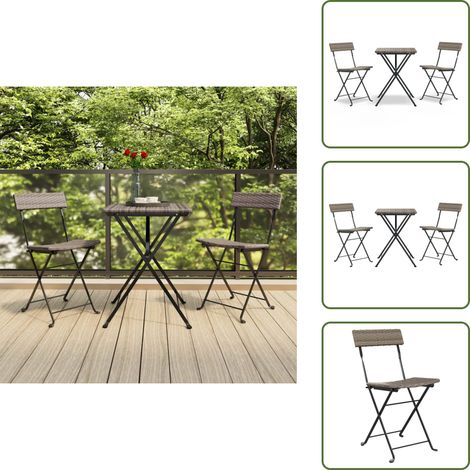 Ensemble de bistro pliable 3 pcs Gris Résine tressée - Meubles De Jardin - Salon De Jardin - Set De Bistro - Mobilier Extérieur - Résine Tressée (1/5)