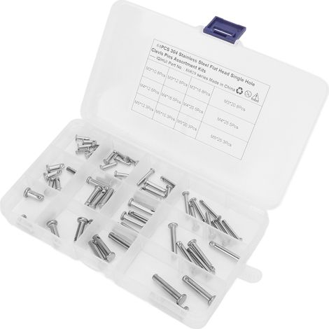 Kit d'assortiment de 64 goupilles à chape rondes en acier inoxydable, à tête plate et trou unique, en forme de T, pour voiture (12 tailles différentes). (1/5)