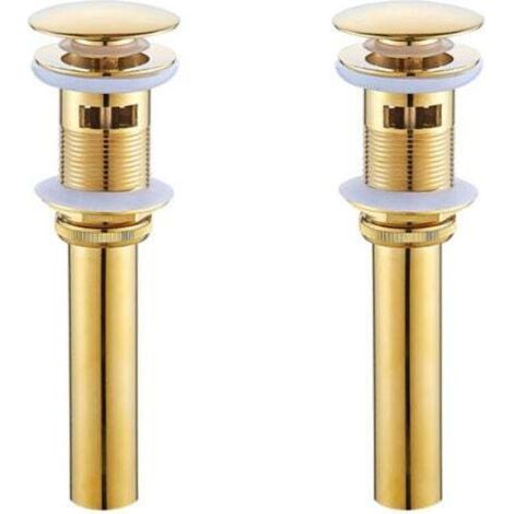 2pcs Brass Gold Basin Drain Plug with Overflow Pop-Up Basin Drain (A)