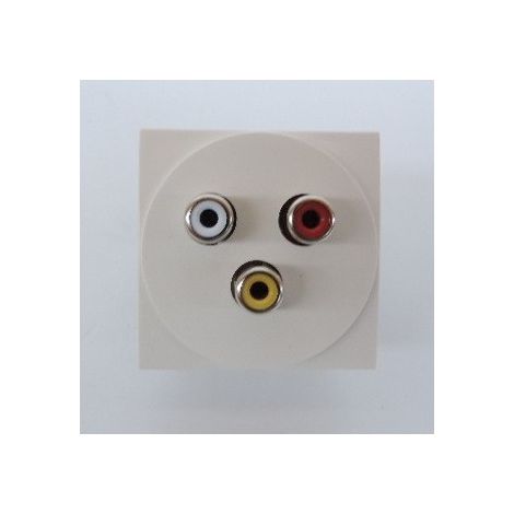 Prise audio + video 3 sorties RCA 2M blanc format 45X45mm bornes vis Systo HAGER WS261