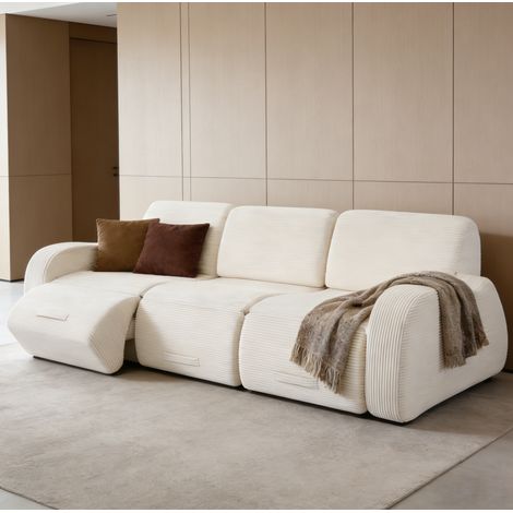 Canapé modulable convertible 247x115x76 cm en tissu velours côtelé beige pour salon – MEUBLIV (1/5)