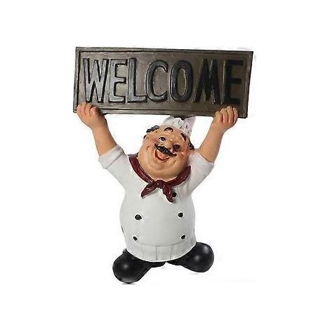 15016C Figurines de chef italien, décoration de cuisine avec panneau de bienvenue, décoration pour la maison, la cuisine ou un restaurant (1/5)