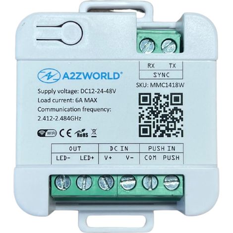 LED Dimmer WiFi 2.4G + Pulsante, Compatibile TUYA e Smart Life, 12V 24V 48V 6A, Controllo Smart, IP20