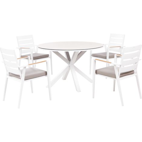 Conjunto de jardín de 4 plazas mesa de aluminio con tablero gris pardo sillas con cojines gris Maletto/Taviano