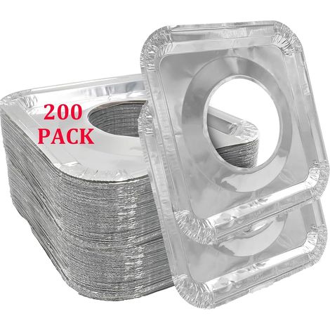 Lot de 200 garnitures jetables pour brûleurs à gaz, carrées, 8,5 pouces, garnitures pour plaques de cuisson à gaz, couvre-brûleurs en aluminium, protecteurs de dessus de plaque de cuisson (1/5)