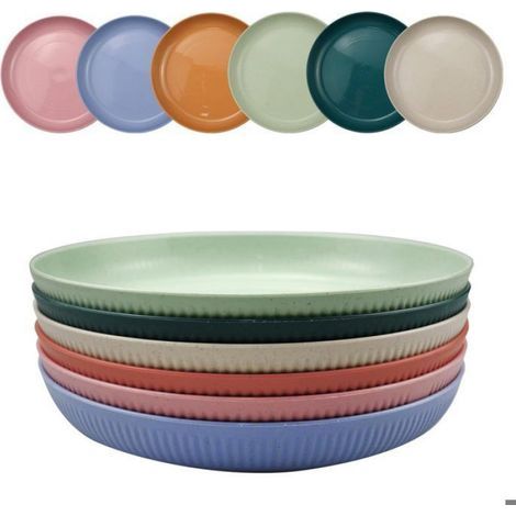 Assiette Plastique - Réutilisable - Incassable - Pour Salade et Pâtes - Lot de 6