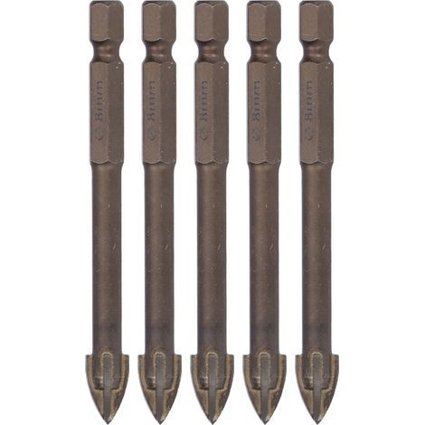Foret croisé à tige hexagonale de 1/4 pouces, 5 pièces, ouvre-trou pour carrelage, verre, céramique, béton, outil en alliage dur 8mm (1/5)