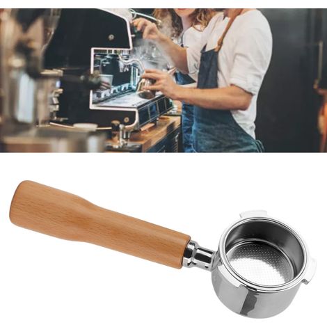 Modification de machine à café De'Longhi à trois poignées en acier inoxydable 51 mm, porte-filtre monocouche sans fond, erreur de longueur de poignée de 1 à 2 cm, modèle C1, bois de hêtre. (1/5)