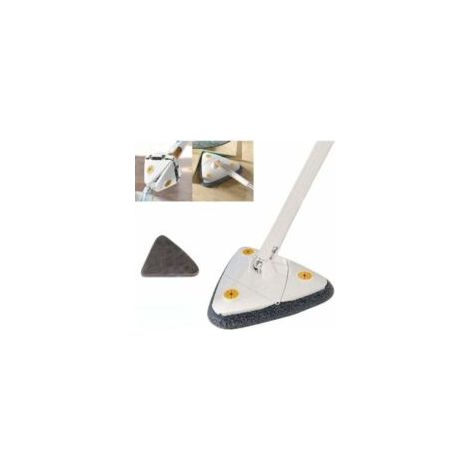 Balai de nettoyage triangulaire réglable à 360°, extensible et rotatif automatiquement avec tampons réutilisables pour le nettoyage des sols, des fenêtres et des murs (blanc, 1 tampon) - Crezuo (1/4)