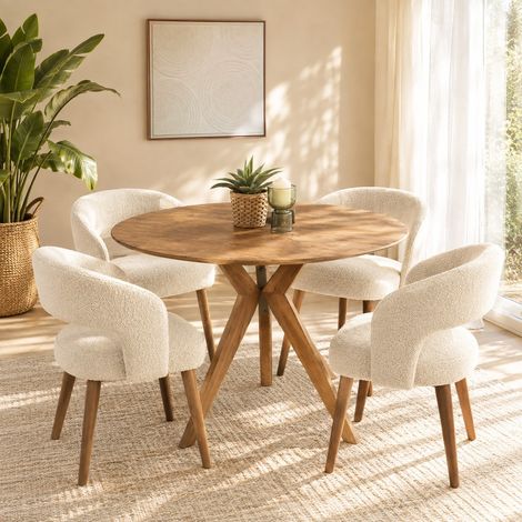 SIXTINE - Table à manger ronde en bois de teck recyclé D100cm (1/5)