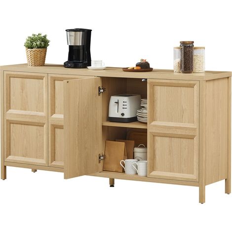 ELVMI Buffet avec 2 Portes et 2 Compartiments, Ouverture Push, Charnières Douces, Salon, MDF, 160 x 40 x 80 cm, Chêne (1/5)