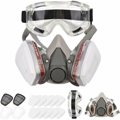 Respirateur réutilisable Demi-masque 6200 Masque à gaz Protection respiratoire Respirateurs avec lunettes de sécurité pour peinture Soudage à la vapeur organique Polissage Travail du bo (1/5)