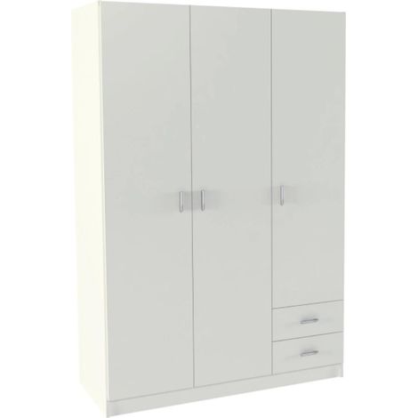 Armario 3 puertas abatibles 2 cajones acabado blanco, 180 cm(alto)120 cm(ancho)52 cm(fondo)