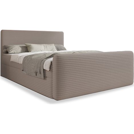 Lit coffre + matelas Napoli 180cm velours côtelé Taupe (1/4)
