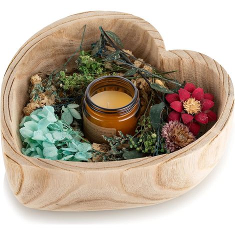 Bol en Bois: Plateau de Service Forme de Cœur Vide Poche Entree Bois Table Deco Rustique Petit Bols Coupelle Decorative pour Maison de Table (1/5)