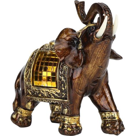Estatuas decorativas de elefantes de resina hechas a mano – animales de la suerte para uso en interiores, tamaño mediano (25 cm), juego de 1