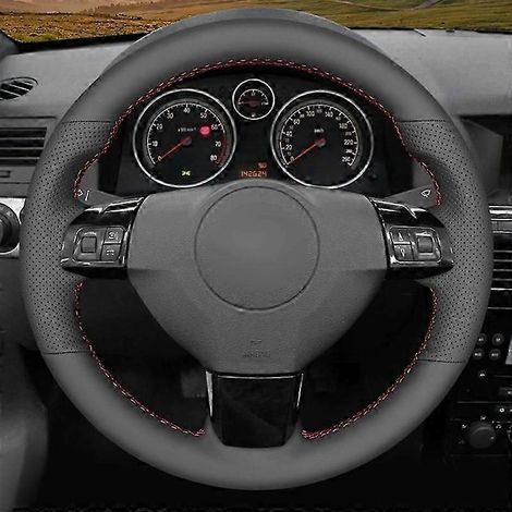 Black Artificial Leather Car Steering Wheel Covers For Opel Astra (h) Zaflra (b) Signum Vectra (c) Vauxhall Astra Holden Astra( Blue Thread) (1/5)