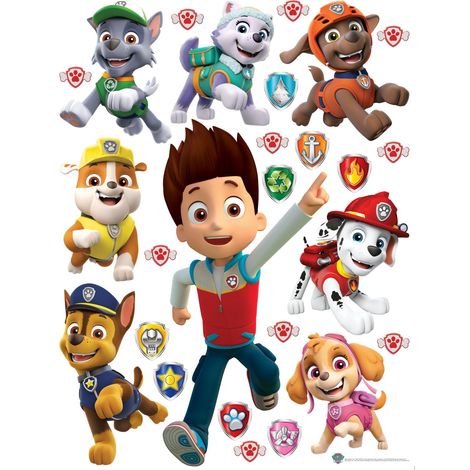 sticker mural PAW Patrol - La Pat' Patrouille rouge, jaune et vert  - Sanders & Sanders
