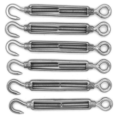 AIDUCHO Lot De 6 Crochets Et Œillets M8, Tendeur C À O, Acier Inoxydable 304, Kit De Quincaillerie Pour Tension De Câble Métallique Robuste, Pour Pare-Soleil, Installation D'auvent De Tente (1/5)