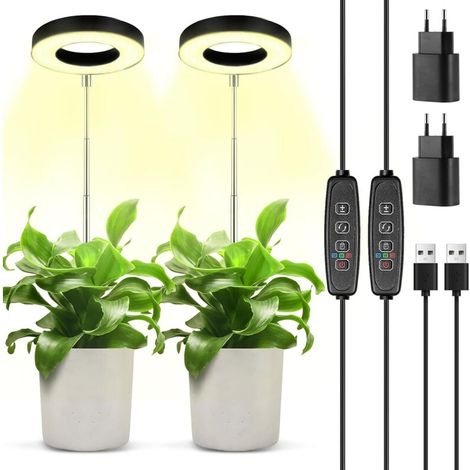 Lampada per piante a 2 pezzi, lampada LED a spettro completo, 9 livelli di luminosità, rotazione di 180° e con timer 3/9/12 ore, altezza regolabile, per piccole piante (1/4)
