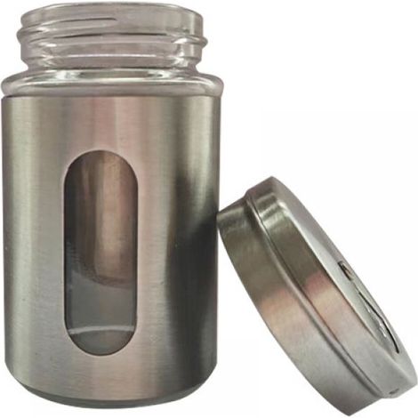 Pot à épices rotatif en verre transparent, en acier inoxydable, pour barbecue, sel et poivre. Pot à épices rotatif pour la cuisine et la maison. (1/5)