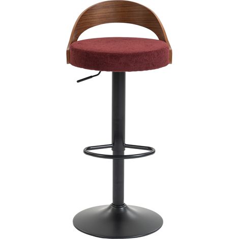 Lot de 2 tabourets de bar pivotants 360° avec dossier en noyer noir et assise en PU, hauteur réglable, tissu lin rouge vin (1/5)