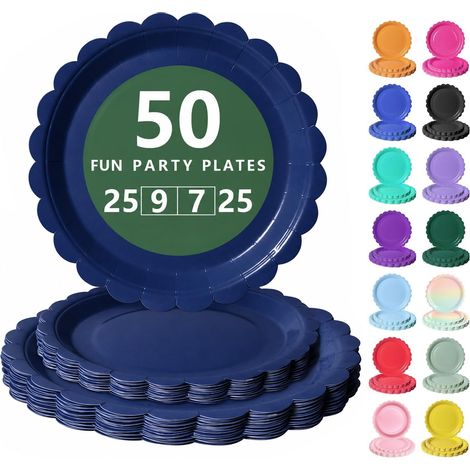 Vaisselle Jetable Festonnées, 50 Pcs Bleumarine Assiette Carton (1/5)