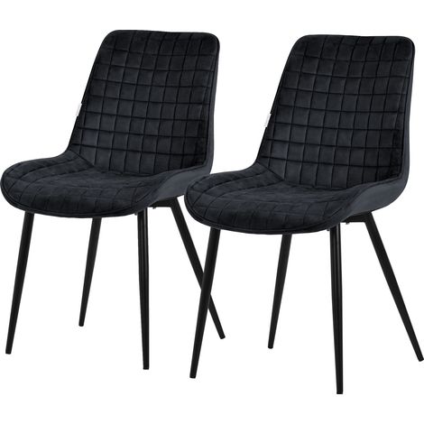 ML-Design Esszimmerstühle 2er Set, Schwarz, Sitzfläche aus Samt mit schwarzen Metallbeinen, Küchenstühle mit Rückenlehne, Wohnzimmerstühle, Polsterstühle für Esszimmer Küche Büro, Gepolsterte Sessel