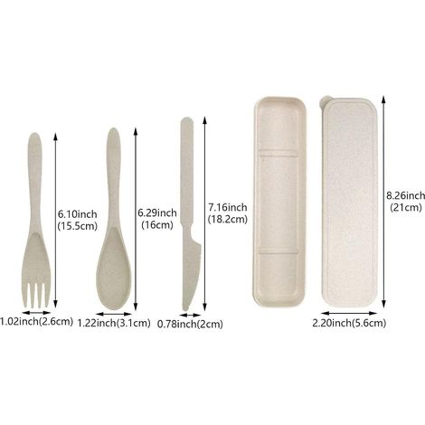 4 ensembles ensemble de Cutlety avec étui, ustensiles portatifs réutilisables fourchette de couteau cuillère en plastique (1/4)