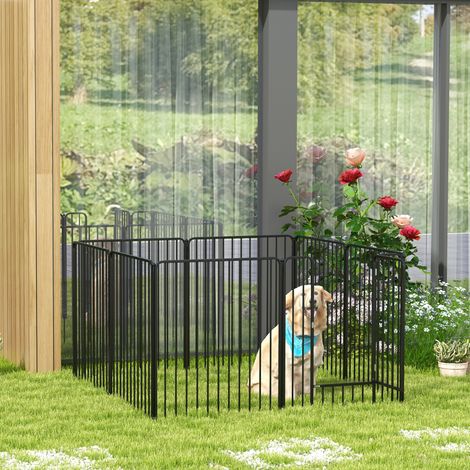 Caseta modular para perros de interior/exterior de 8 paneles con 9 estacas, de acero, 164x164x100 cm, negra.