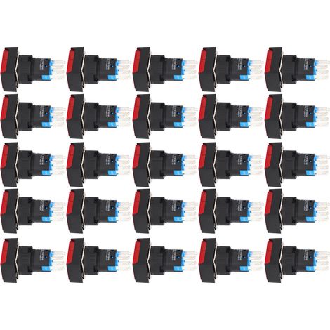 25-teiliger quadratischer Drucktaster, ABS-Messing, selbstverriegelnd, beleuchtet, 16 mm, 24 V, rot, für Verteilerkasten (1/5)