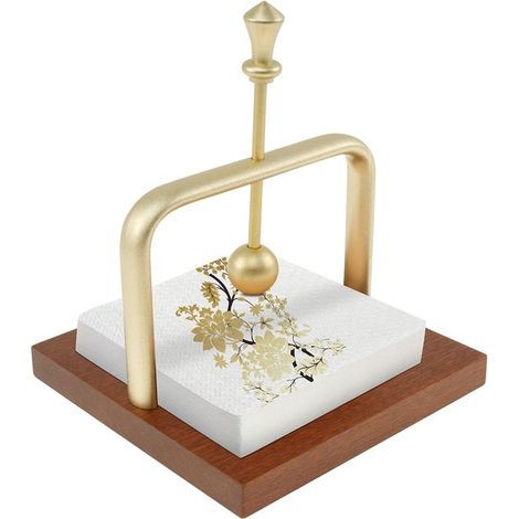 Portatovaglioli quadrato in legno, portatovaglioli da tavolo con delicata barra centrale in metallo, elegante dispenser per tovaglioli da cocktail per bar, hotel, color oro (1/5)