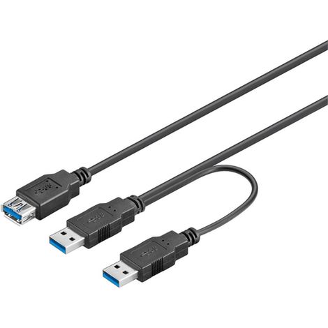 Goobay USB 3.0, 0.3 m - Cable USB (0.3 m, 0,3 m, USB A, 2 x USB A, 3.0 (3.1 Gen 1), Macho/Hembra, Negro)