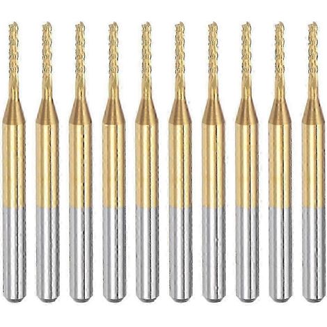 Un ensemble de 10 outils de gravure en carbure revêtus de titane pour machines-outils CNC, diamètre de tige de 1/8 pouce (1,3 mm). (1/5)