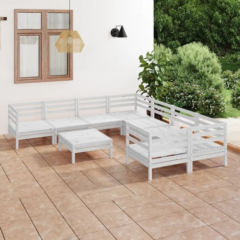 Salon de jardin 9 pcs,Mobilier de terrasse,Table et Chaise pour Relax Blanc Bois de pin massif -YZ350492 (1/5)