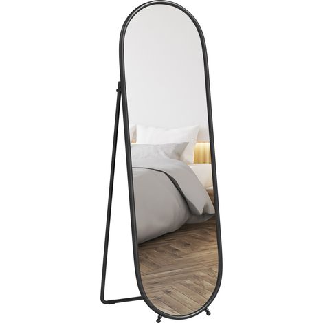 Großer, freistehender ovaler Spiegel mit schwarzem Metallrahmen und Ständer, geeignet für Eingangsbereich, Schlafzimmer oder Ankleidezimmer, 40 x 160 cm