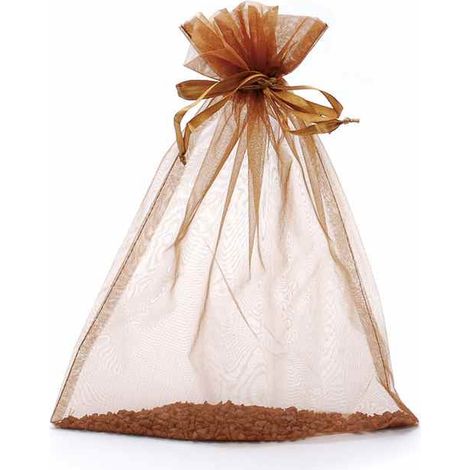 Sacchetto in organza bronzo con coulisse di chiusura in raso. Elegante e raffinato in tessuto d'organza, set da 30 pezzi, cm 23x30H (al tirante 24,5)