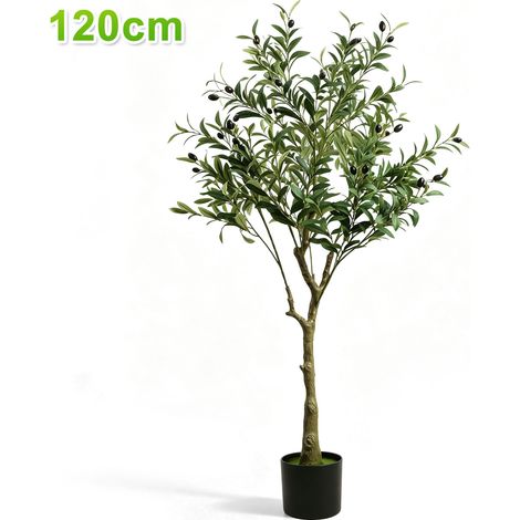 TolleTour Olivenbaum künstlich 120 cm, 2 Zweige und 504 Blätter, realistische Kunstpflanze im Topf aus PE und Stoff für Wohnraum, Büro und Empfang (1/5)