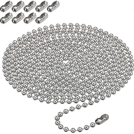 Chaînette de rechange pour store enrouleur - Pièces détachées pour rideaux - Chaînette pour store enrouleur - Chaînette à billes métallique de 3 mètres avec 10 boutons à billes métalliques (1/5)