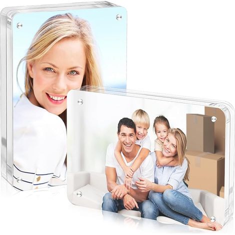 lalago 2pcs 10,2x15,2cm Cadres Photo en Acrylique à Coins Arrondis avec Magnétique, Double Face Sans Cadre de Bureau, Encadrement Photo Transparent pour Afficher des Photos, Cartes Postales, Billets (1/5)