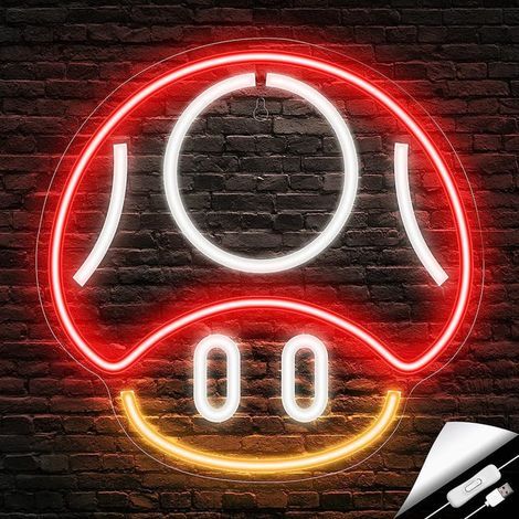Néon rouge en forme de champignon, adapté aux salles de jeux, aux chambres, aux cybercafés, aux décorations murales LED (1/5)