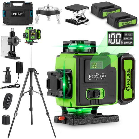 Nivel láser autonivelante con pantalla LCD, herramienta de línea cruzada con haz verde Bluetooth para azulejos, 360° horizontal/vertical, con trípode de nivel de 100 cm