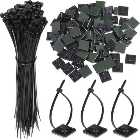 100 fascette adesive nere, fascette per cavi, staffe autoadesive, 150 mm x 2,5 mm, base per fascetta con clip universale multiuso per cavi - Crezuo