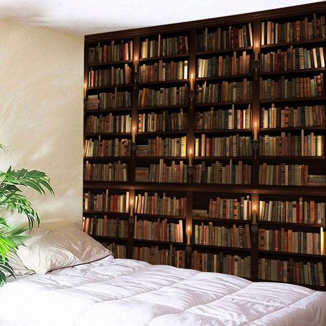 Tapestry - Bookcase Pattern - 150 x 100 cm - Polyester - Indoor Wall Decoration - For Bedroom Living Room - 1 Piece (1/3)